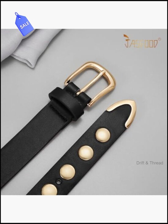 Punk Studded Fashion Belt for Jeans Pants Dresses PU Leather with Gold Buckle main image 6